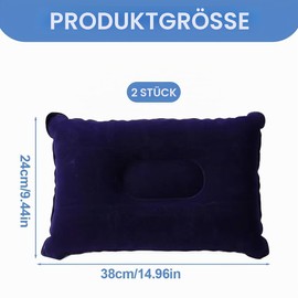 EIHI 2 Pack Navy Blue Medium PVC Fabric Inflatable Camping Pillows for Travel, Hiking, Camping, Walking or Office
