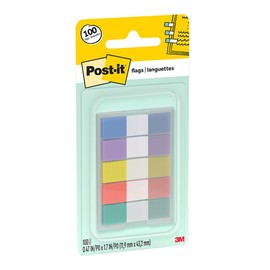 Post-It 3M, Banderitas Adhesivas, Colores Pastel, 1.19cm x 4.32cm, 5 Pads: 100 Hojas - (683-5PASTEL)