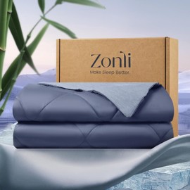 ZonLi Z-Magic Cooling Comforter, Hypoallergenic Bamboo Viscose, Lightweight Breathable Soft Summer Blanket for Hot Sleepers, Quickly Cooling Quilt for Night Sweats, All-Season, Blue, Twin 60"x80"