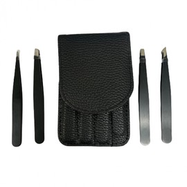 Black Pouch Tweezers 4-Piece Set