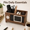 Wooden Desk Organizer with Calendar for Pens & Remotes -