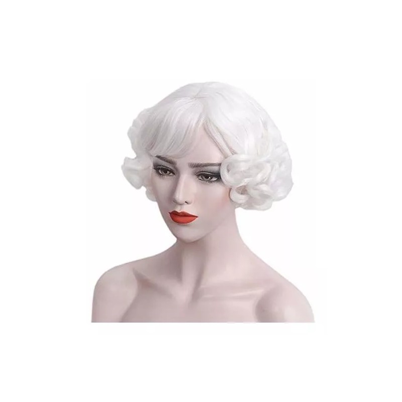 Stfantasy Peluca Blanco Rizado Con Fleco Stfantasy