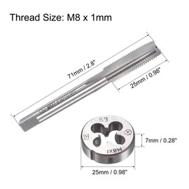 TOP-VIGOR M8 x 1mm Metric Left Hand Tap and Die Set, Machine Thread Screw Tap with Round Threading Die, Heavy Duty Tap & Die Kit for DIY, Repair, Cutting External and Internal Thread