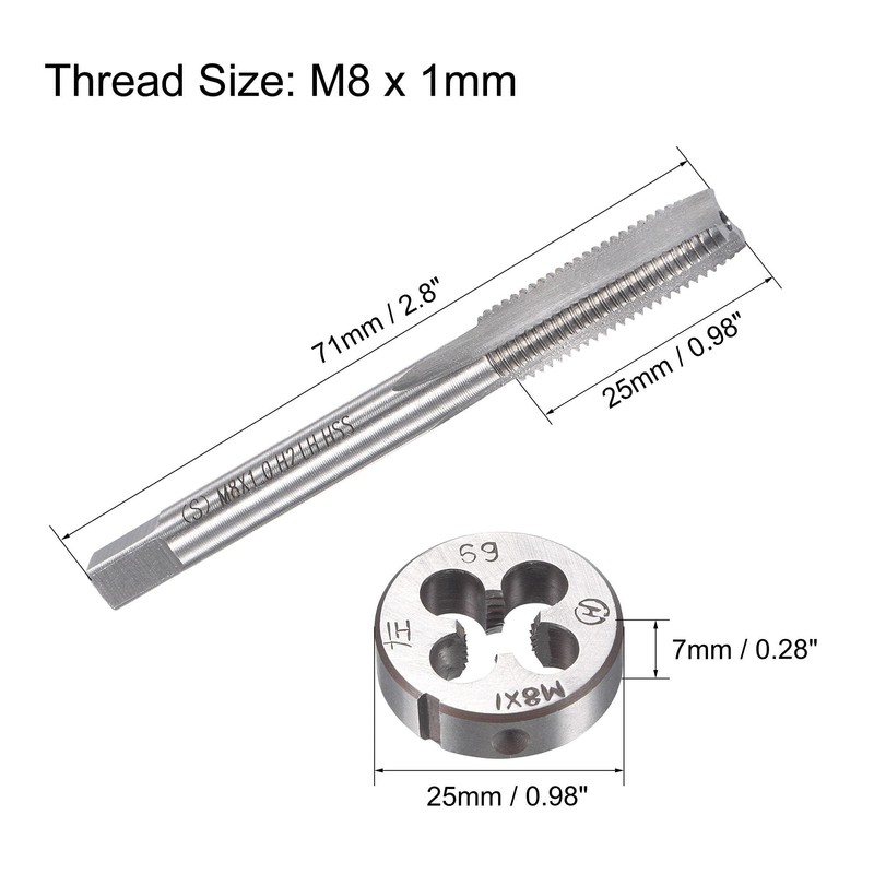 TOP-VIGOR M8 x 1mm Metric Left Hand Tap and Die