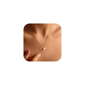 Turandoss Initial Pearl Necklaces for Women - 14K Gold Pearl Necklaces for Women | Pearl Pendant Necklace for Women Pearl Choker Necklaces for Women Initial S | Birthday Wedding Gifts for Women
