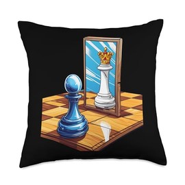 Pawn Queen Chess Player Mirror Reflection Potential Throw Pillow