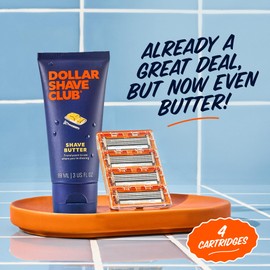 Dollar Shave Club | 4 Blade Razor Refills (4 Pack) and Shave Butter 3 ounce | Swift Rinse Blades for Longer and Thicker Hair | Razors for Men