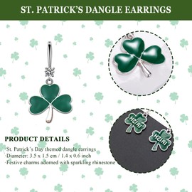 St. Patrick's Day Earrings, Dazzling Green Shamrock Acrylic Dangle Earrings Lucky Clover Drop Earrings for Irish Festival St. Patrick's Day Party Decoration, Plain Clover