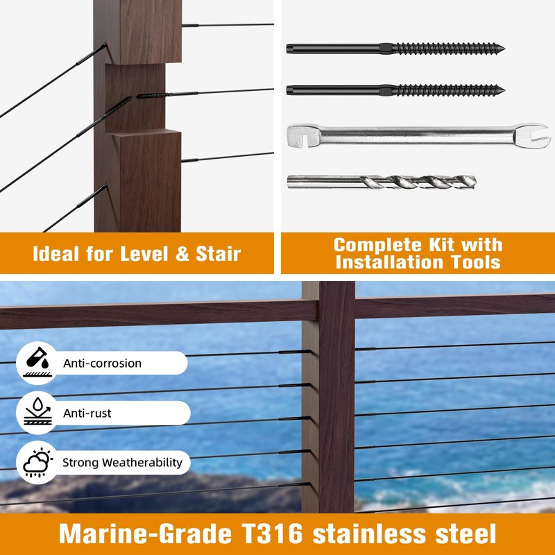 Swage Lag Screws for Cable Railing - 100 Pack Black