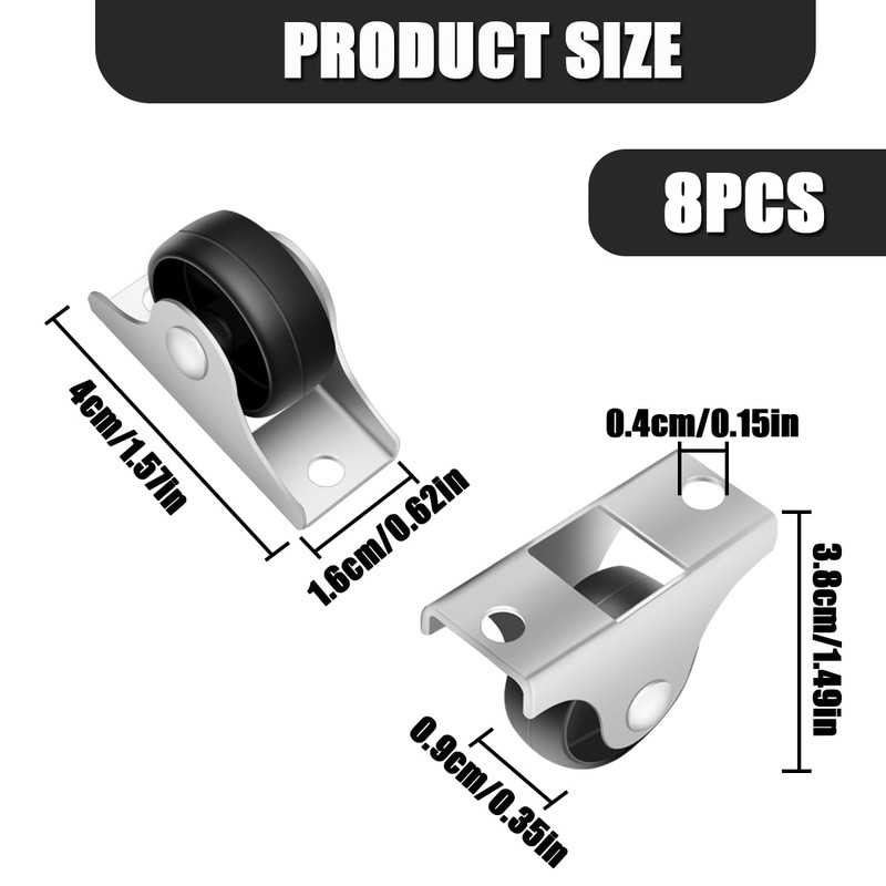 WELANE Mini Caster Wheels, 8 PCS Small Silent Fixed Caster
