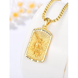WYUESGU St Michael Pendant for Men 925 Sterling Silver Gold Plated Saint Michael Archangel Necklace Amulet Religious Jewelry Gifts