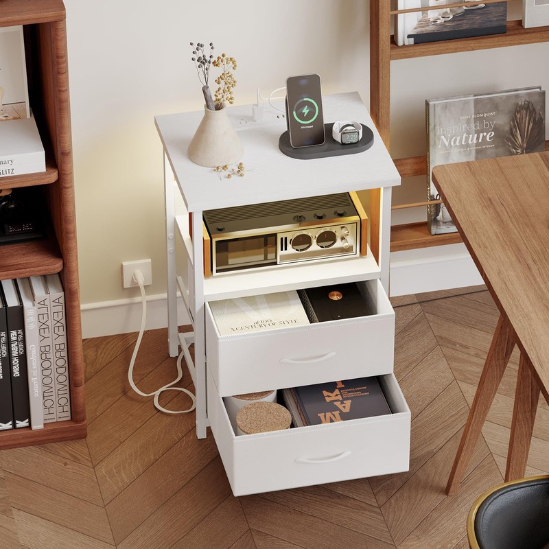 Fixwal Night Stand with Charging Station, LED Nightstand with U-S-B