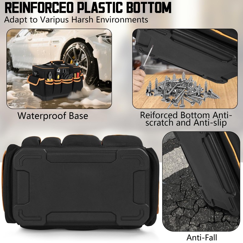 16 Inch Tool Bag with Waterproof Hard Bottom, Large Multi-Pockets