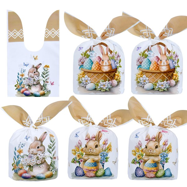 KUZIUA Easter Cellophane Bags, 50PCS Easter Cellophane Treat Bags Easter