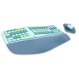 Wireless Ergonomic Keyboard and Mouse Combo with PU Wrist Rest, Carpal Tunnel Keyboard, 2.4G Colorful Split Ergo Keyboard, Comfortable Natural Typing, Compatible with PC/Laptop (Blue)