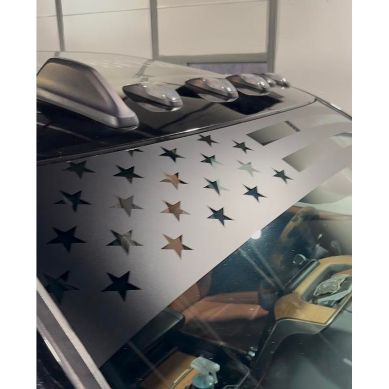 Matte Black Die-Cut Vinyl American Flag Banner Visor 12"x64" Car