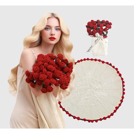 Crochet Flowers Red Rose Blanket Bouquet Knitted Throw Blanket for Couch Soft Blanket Gifts for Valentine's Day Teacher Mom Graduation Birthday Women Home Decor 43 Inches