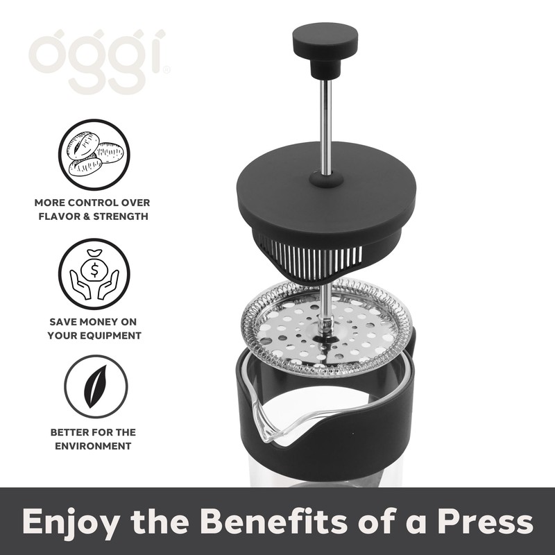 Oggi Borosilicate Glass French Press Coffee Maker (34oz)- 8 Cup