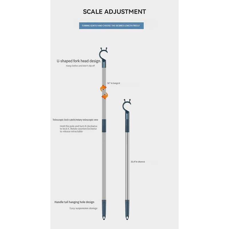 BEEY Reach Stick Long Pole Utility Hook 56" Extended Reaching