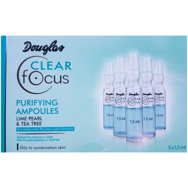 Douglas Clear Focus Facial Cleansing Ampoules with Lime Pearl, Tea Tree and Weekon Leaf Extract 5 x 1.5ml