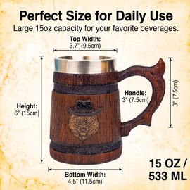 Melispapa 18 oz Large Viking Beer Mug With Handles – Medieval Pirate Cup Heavy Viking Beer Stein for Men, Unique Gift for Christmas, Father’s Day, Birthday & Anniversary (Resin & Stainless Steel)