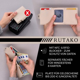 RUTAKO Slim Wallet with Coin Compartment, Mini Wallet for Men and Women, Credit Card Holder, Small Wallet, Carbon Beige, Without coin compartment