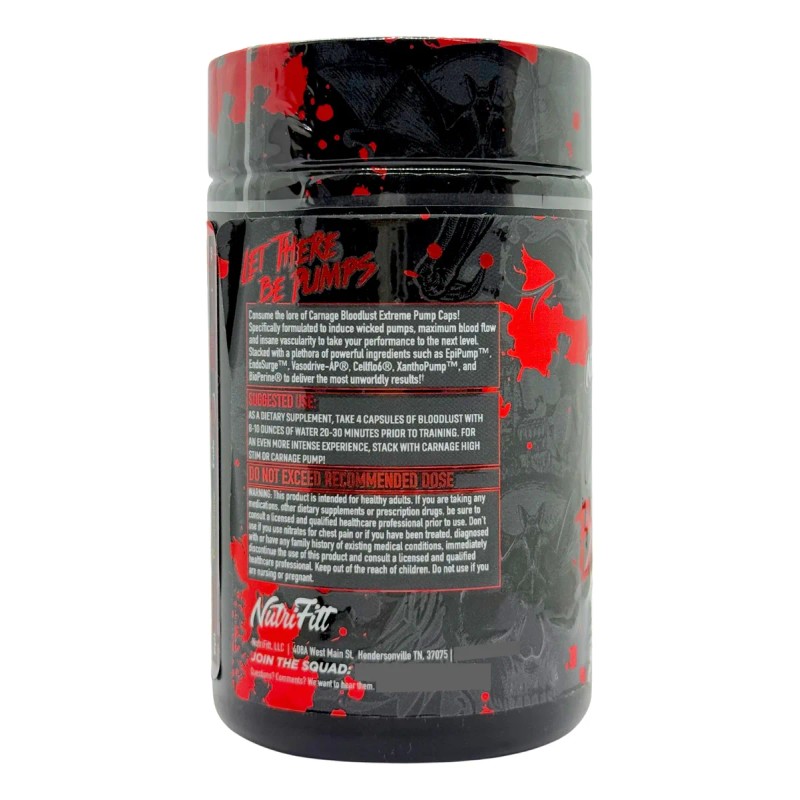 Carnage Bloodlust Pump 80 Cpsulas Oxido Nitrico Nutrifitt Sin Sabor