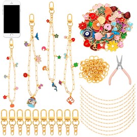 Tondiamo 141 Pcs Cute Phone Charms Detachable Aesthetic Y2k Cell Phone Charm Making Kit with 50 Charms, 70 Jump Rings and Tools for Women Beginner Jewelry Making Kit Arts and Craft Gift Fun Activity