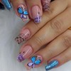 Spring Press on Nails Short Coffin Fake Nails with Butterfly
