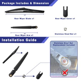 Shopauto Rear Windshield Wiper Arm Blade Assembly Kit Compatible with 2018-2023 Hyundai Kona, 2019-2023 Hyundai Kona Electric Rear Window Wiper Replacement 988112P000, 988501R000, 988122B000