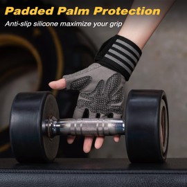 Glofit Workout Gloves with Wrist Wrap Support for Men & Women, Weight Lifting Gloves with Cuved Open Back Fingerless for Cycling, Gym, Training, Crossfit (Large, Black)