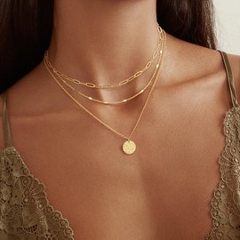JECOMY Layered Gold Necklace for Women, 14K Gold Plated Necklace Set for Women, Dainty Adjustable Gold Necklace Stack