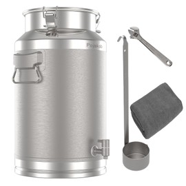 Pojaikob 304 Stainless Steel Milk Can, 8.5 Gallon Milk Pail with Sealed Lid, 35L Milk Bucket Wine Pail Bucket, Tote Bucket Heavy Duty for Milk and Wine Liquid Storage with Stainless Steel Ladle