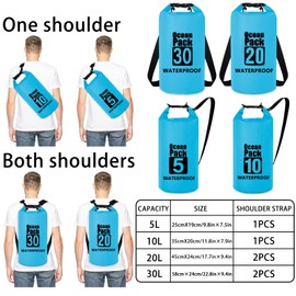 Invool Dry Bag, 5L/10L/20L/30L Waterproof Dry Bag, Dry Sack with Adjustable Shoulder Strap for Hiking, Swimming, Rafting, Surfing, Cycling, Camping, Fishing (Blue)