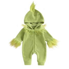 Toddler Baby Unisex Animal Costume Infant Baby Unisex Christmas Green Monster Jumpsuit Christmas Rompers for Baby Girls and Boys (Green, 18-24 Months)