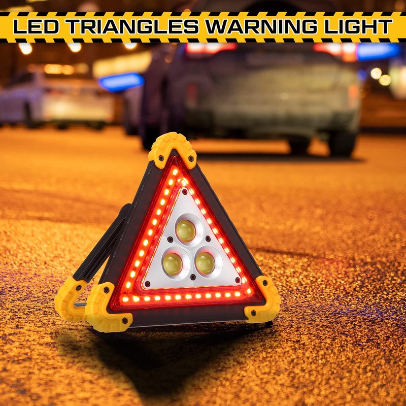Huquary LED Emergency Warning Triangle, Rechargeable Portable Flashing LED Warning