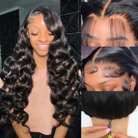 22 Inch 13x6 Body Wave Lace Front Wigs Human Hair 200 Density HD Transparent Lace Frontal Wigs Pre Plucked Glueless Wigs Human Hair Wig For Black Women (Black, 22 Inch, body)