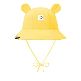 Durio SmileyWorld Toddler Bucket Hat with Bear Ear, UPF 50+ Sun Protection Baby Beach Hat, Wide Brim Smile Face Toddler Sun Hats Girls 2T-4T, Toddlers Summer Hat Yellow 2-4 T