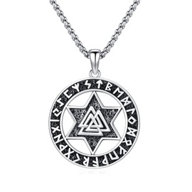 Twoowl Nordic Viking Necklace for Women Men 925 Sterling Silver Star of David Necklace Viking Pendant Jewish Star Necklace for Men and Women, Sterling Silver, No Gemstone