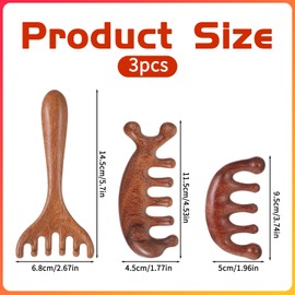 HJZHII Pack of 3 Wooden Massage Comb, Head Massage Comb, Wooden Scalp Massage Brush, Round Tooth Comb, Face Massager, Multifunctional Massage Comb, Body Massage Tool for Self-Care