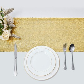 2 Packs 12 x 108 inches Gold Sequin Table Runner, Glitter Gold Table Runner for Wedding Birthday Bachelorette Holiday Party Supplies Decorations Bridal Shower Baby Shower