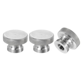 QUARKZMAN Knurled Thumb Nuts, 3 Pieces M8 x D24 mm x H16 mm Stainless Steel Round Buttons Fasteners Blind Hole Hand Screw Nut Silver for 3D Printer Parts, Machine Tools