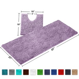 Bathroom Rugs by LuxUrux, Luxury Chenille 2-Piece Bath Mat Set, Soft Plush Bath Rug + U Shaped Toilet Mat.1'' Microfiber Shaggy Carpet, Super Absorbent Bath Mats. (X-Large, Lavender)