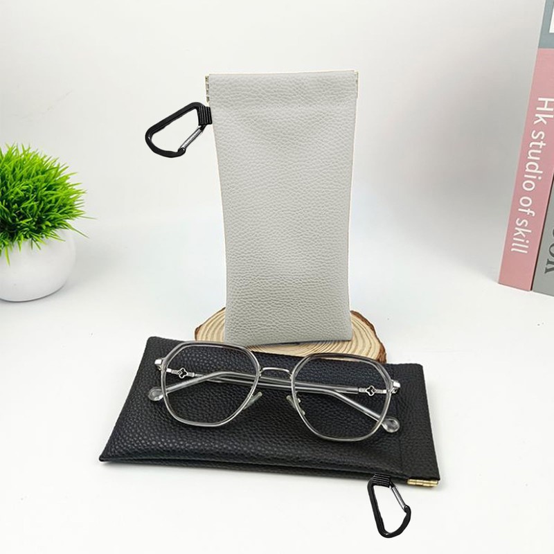 TRADERPLUS 3 Packs Squeeze PU Leather Glasses Case with Hook