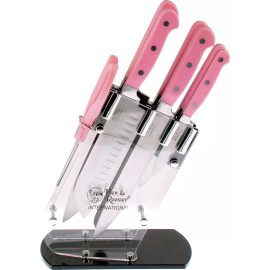 Hen & Rooster Seven Piece Kitchen Knife Set 7pc Pink ABS Stainless Blade 036