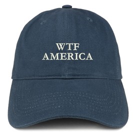 Trendy Apparel Shop WTF America Embroidered 100% Quality Brushed Cotton Baseball Cap - Navy