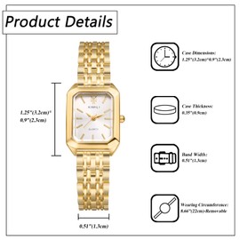 Lancardo Women Square Wrist Watch: Classic Gold Tone Band Case Quartz Analog Link Dress Watch for Lady Birthday Christmas