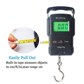 YAGSUW Rechargeable Lugagge Scale Portable Electronic Hook Scale Digital Hanging Bag Luggage Weight Scale Fishing Scale with Measuring Tape 165Lb Black