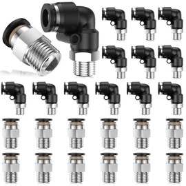 30Pieces Pneumatic Elbow Straight Combination 1/4 Inch Tube OD x 1/8 Inch NPT Push to Connect Tube Fittings Male Thread Straight Push Quick Release Connectors Air Tool Connectors Connect Fittings