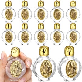 Domensi 12 Pcs Glass Holy Water Bottles 0.5 Floz Embossed Glass Travel Empty Bottles Girls Little Bottle Church Decorations for Home Wedding, Portable Party Favors (Gold,Immaculate Heart of Mary)